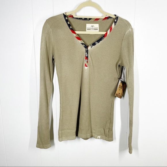 NWT Commander Life Americana Long Sleeve Waffle Henley Size Small - Picture 1 of 8